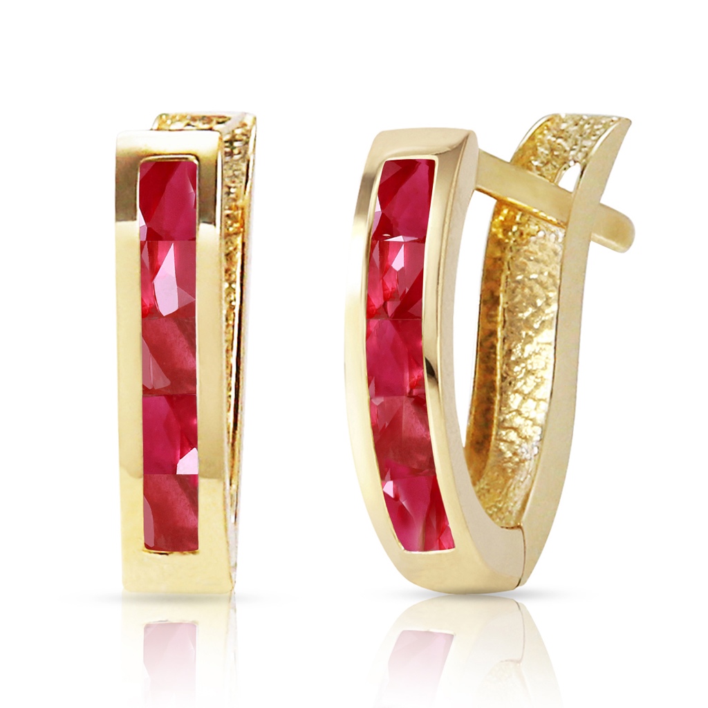 14k Solid Gold Oval Huggie Earring With Rubies 540$
